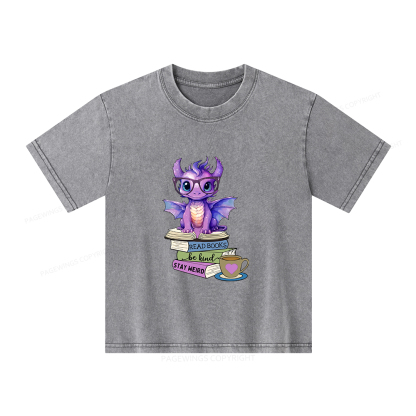Pagewings Dragon Read Books Be Kind Stay Weird Unisex Kids Washed T-shirt
