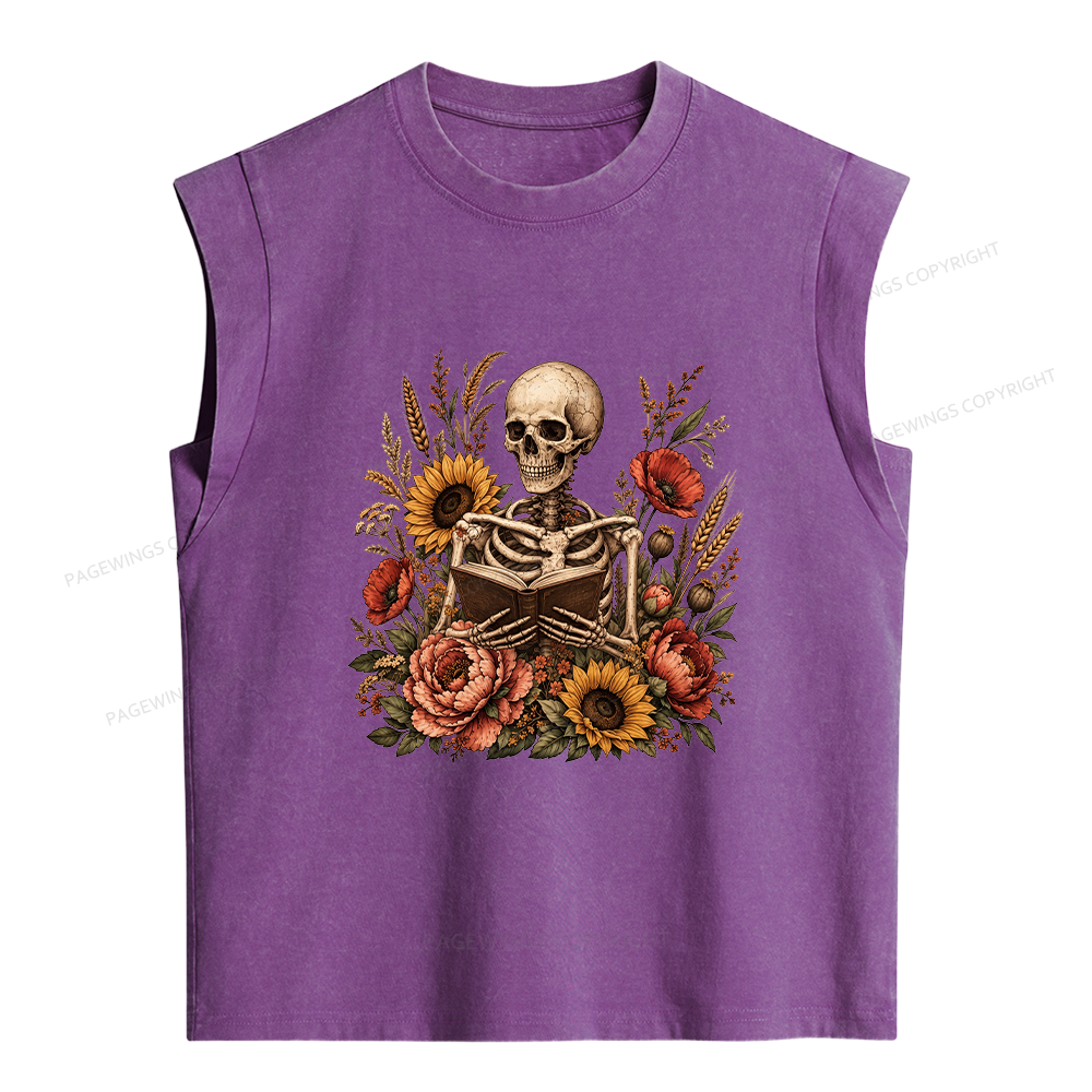 Pagewings Floral Skeleton Women's Washed Tank Top