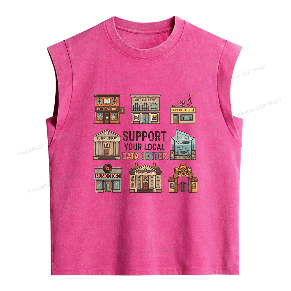 Pagewings Support Your Local Data Center Women's Washed Tank Top