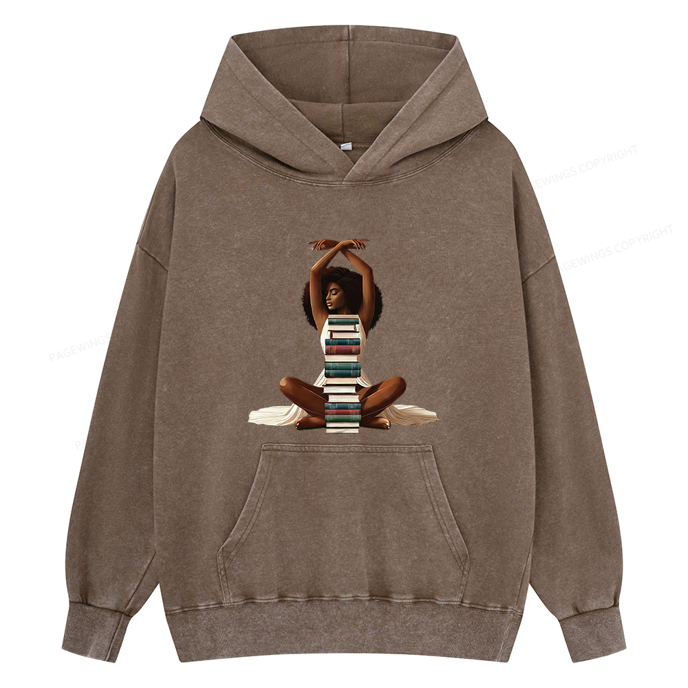 Pagewings Black Girl Reading Unisex Washed Hoodie