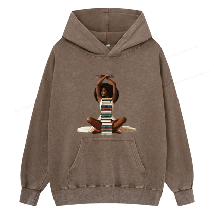 Pagewings Black Girl Reading Unisex Washed Hoodie