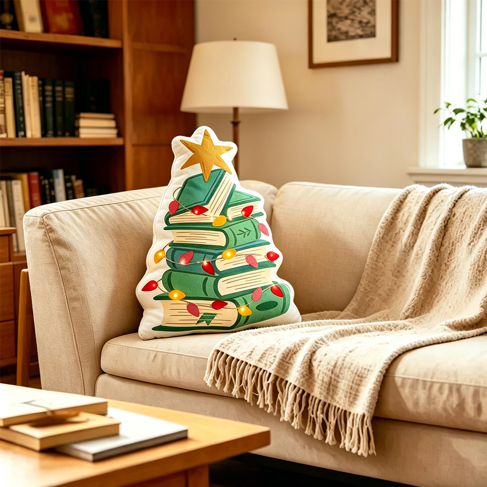 Pagewings Bookish Christmas Shaped Throw Pillow