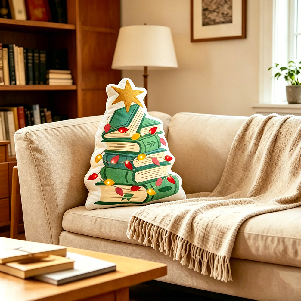 Pagewings Bookish Christmas Shaped Throw Pillow