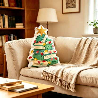 Pagewings Bookish Christmas Shaped Throw Pillow