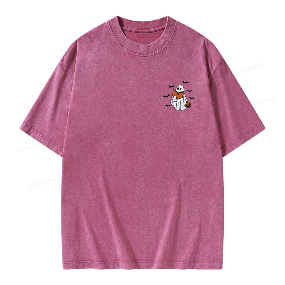 Pagewings Embroidered Book Lover Halloween Unisex Washed T-shirt