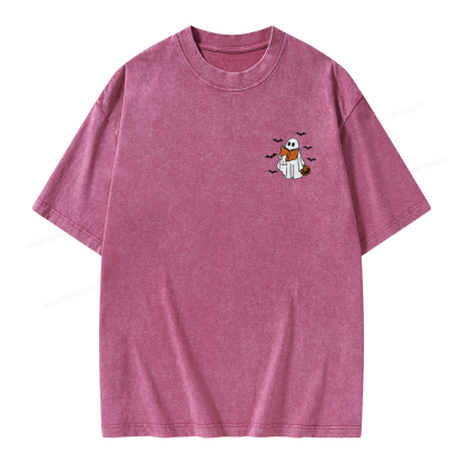 Pagewings Embroidered Book Lover Halloween Unisex Washed T-shirt