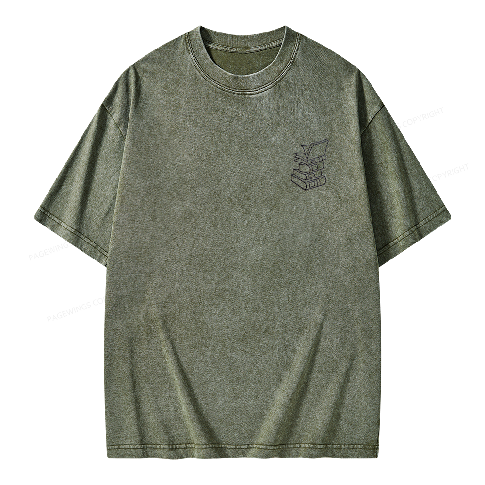Pagewings Embroidered Stack of Books Unisex Washed T-shirt
