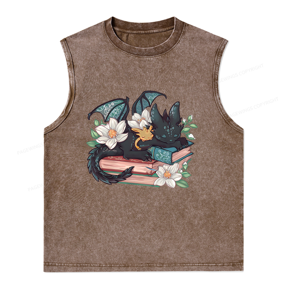 Pagewings Fantasy Book Dragon Unisex Washed Tank Top