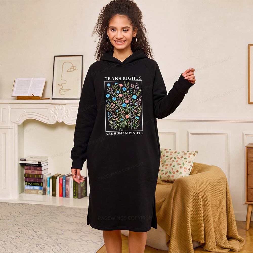 Pagewings Trans Rights Are Human Rights Side-Slit Fleece Hoodie Dress