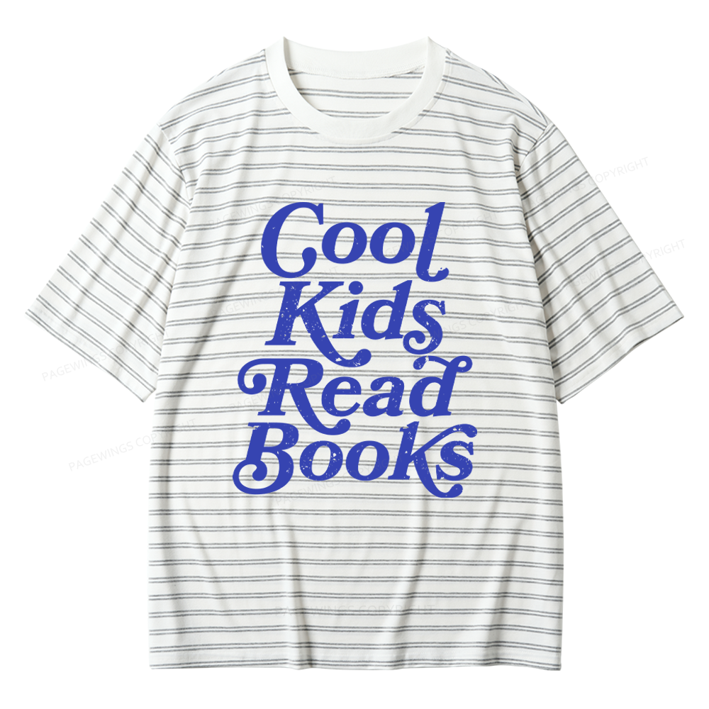 Pagewings Cool Kids Read Books Unisex Striped T-Shirt