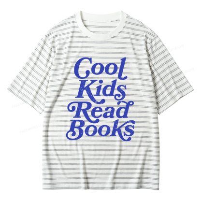 Pagewings Cool Kids Read Books Unisex Striped T-Shirt