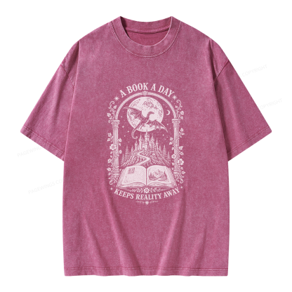 Pagewings A Book A Day Keeps Reality Away Unisex Washed T-shirt