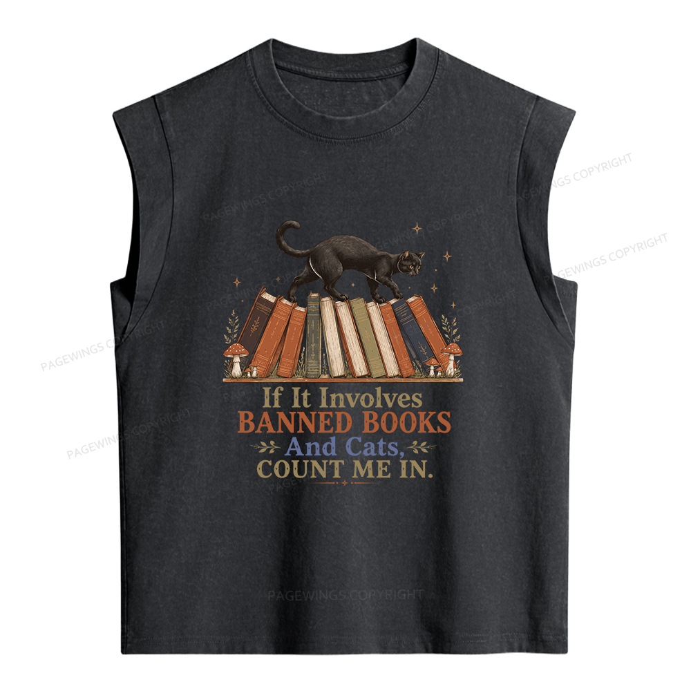 Pagewings Cat Read Banned Books Women's Washed Tank Top