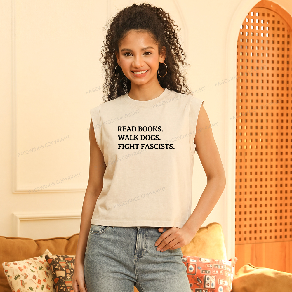 Pagewings Read Books Walk Dogs And Fight Women's Washed Tank Top