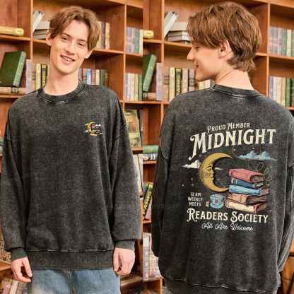 Pagewings Midnight Readers Society Unisex Washed Sweatshirt