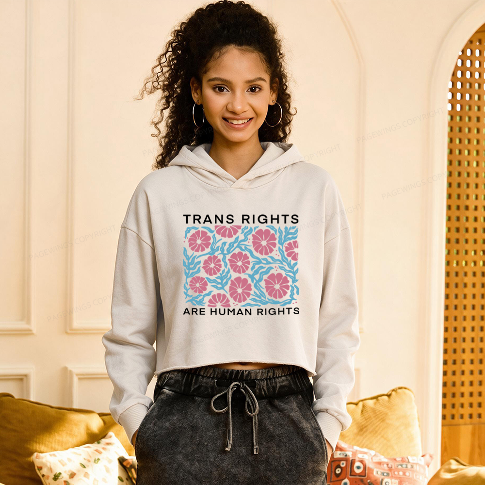 Pagewings Trans Rights Are Human Rights Washed Crop Hoodie