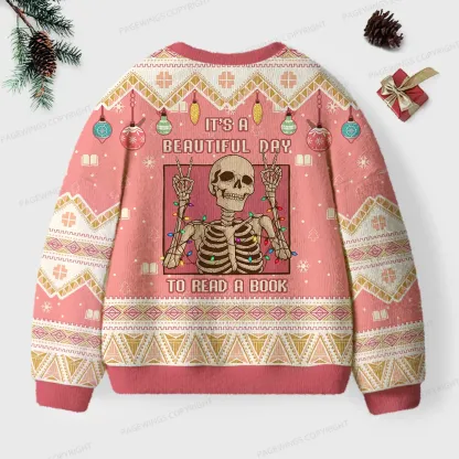 Pagewings It's A Beautiful Day To Read A Book Unisex Ugly Knit Sweatshirt