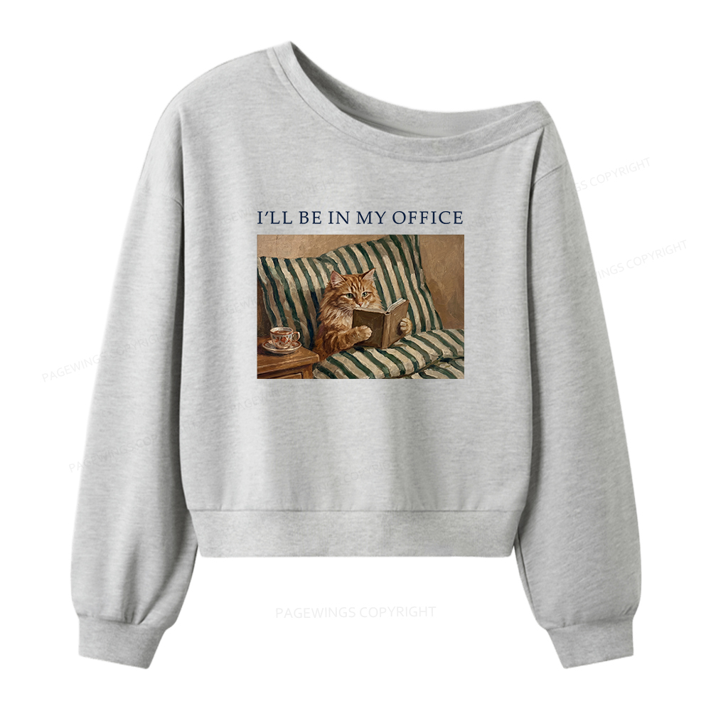 Pagewings Ill Be In My Office Cat Women Off Shoulder Sweatshirt