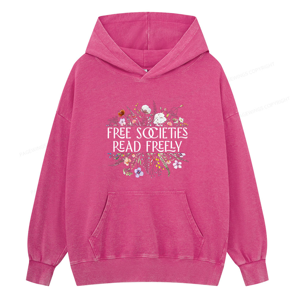 Pagewing Free Societies Read Freely Unisex Washed Hoodie