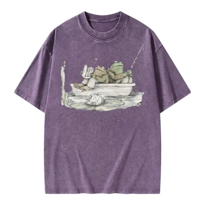 Pagewings Frog Reading Unisex Washed T-shirt