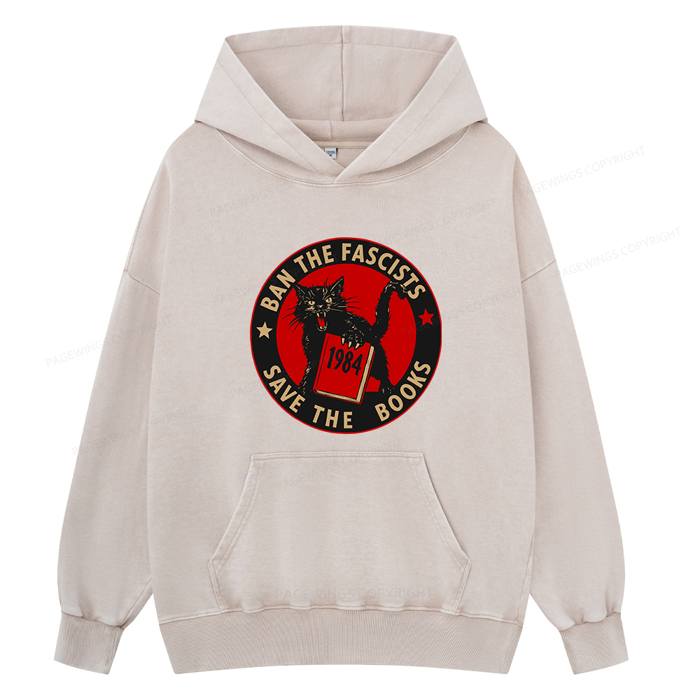 Pagewings Ban The Fascists Save The Books Unisex Washed Hoodie