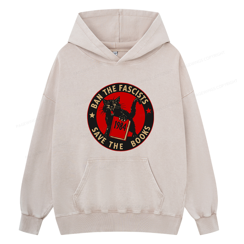 Pagewings Ban The Fascists Save The Books Unisex Washed Hoodie