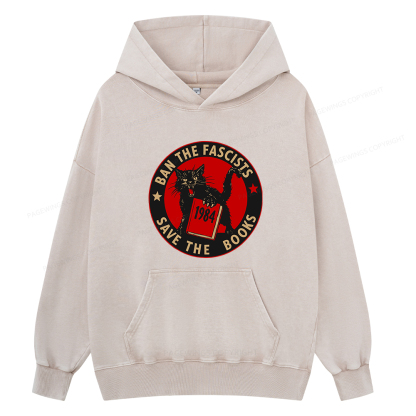 Pagewings Ban The Fascists Save The Books Unisex Washed Hoodie