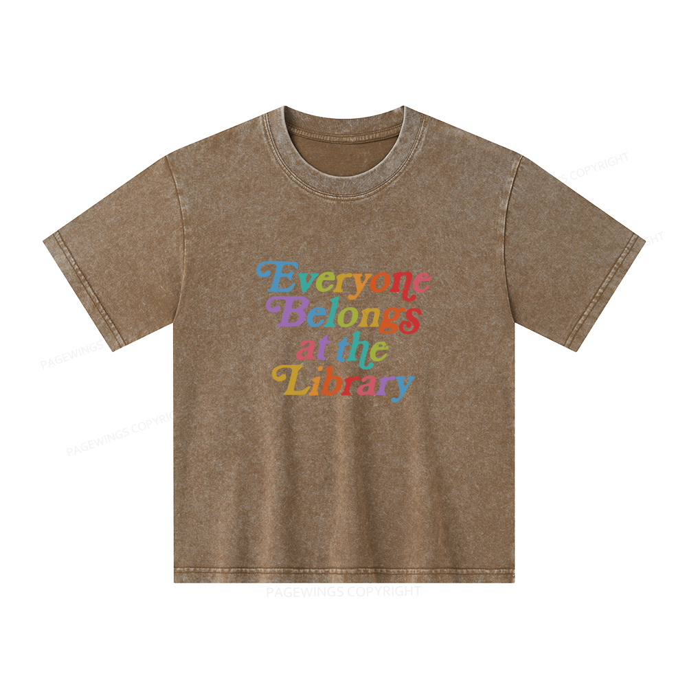 Pagewings Everyone belongs at the library Unisex Kids Washed T-shirt