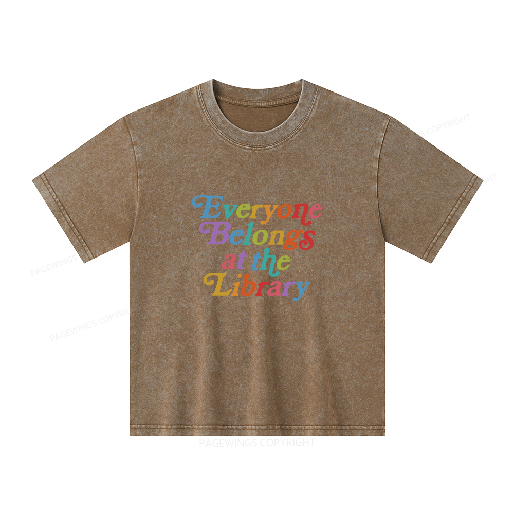Pagewings Everyone belongs at the library Unisex Kids Washed T-shirt