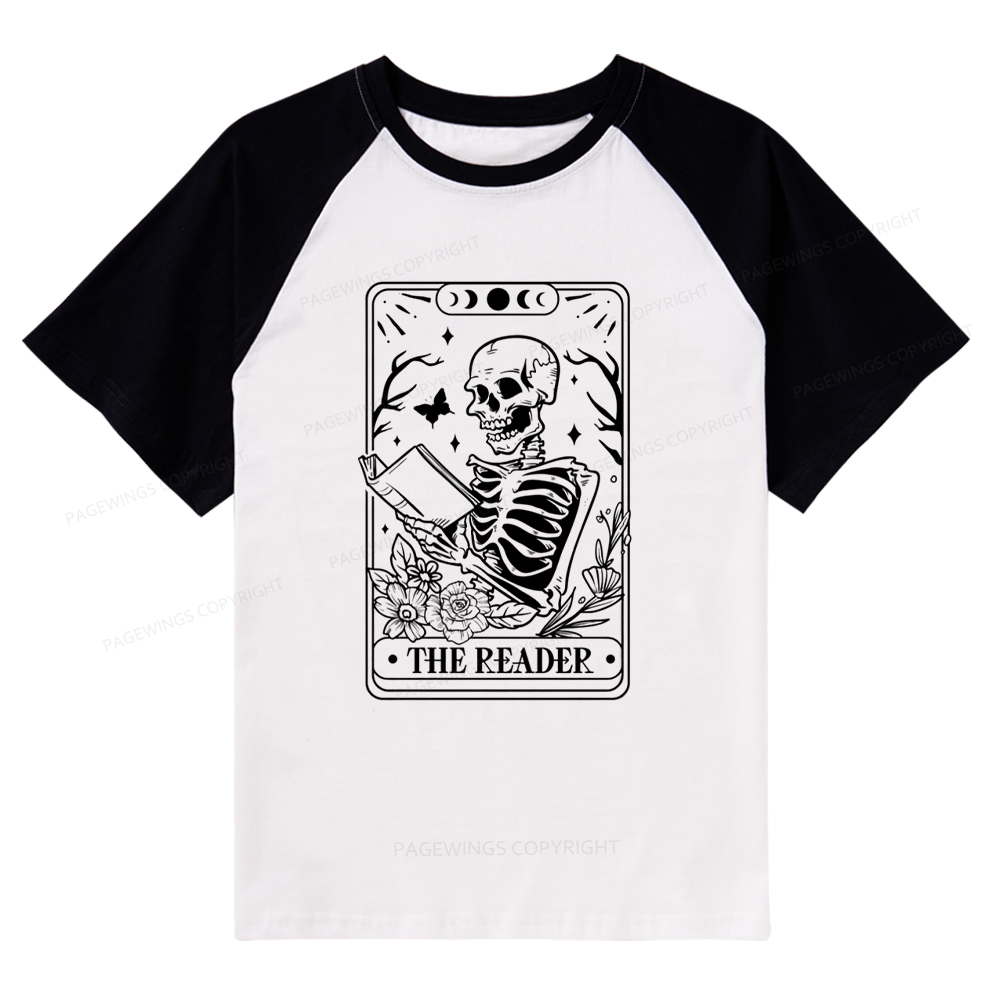 Pagewings Halloween The Reader Tarot Card Raglan T-shirt