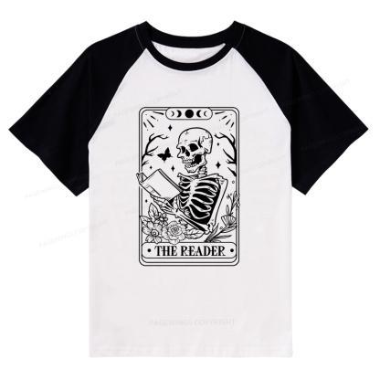 Pagewings Halloween The Reader Tarot Card Raglan T-shirt