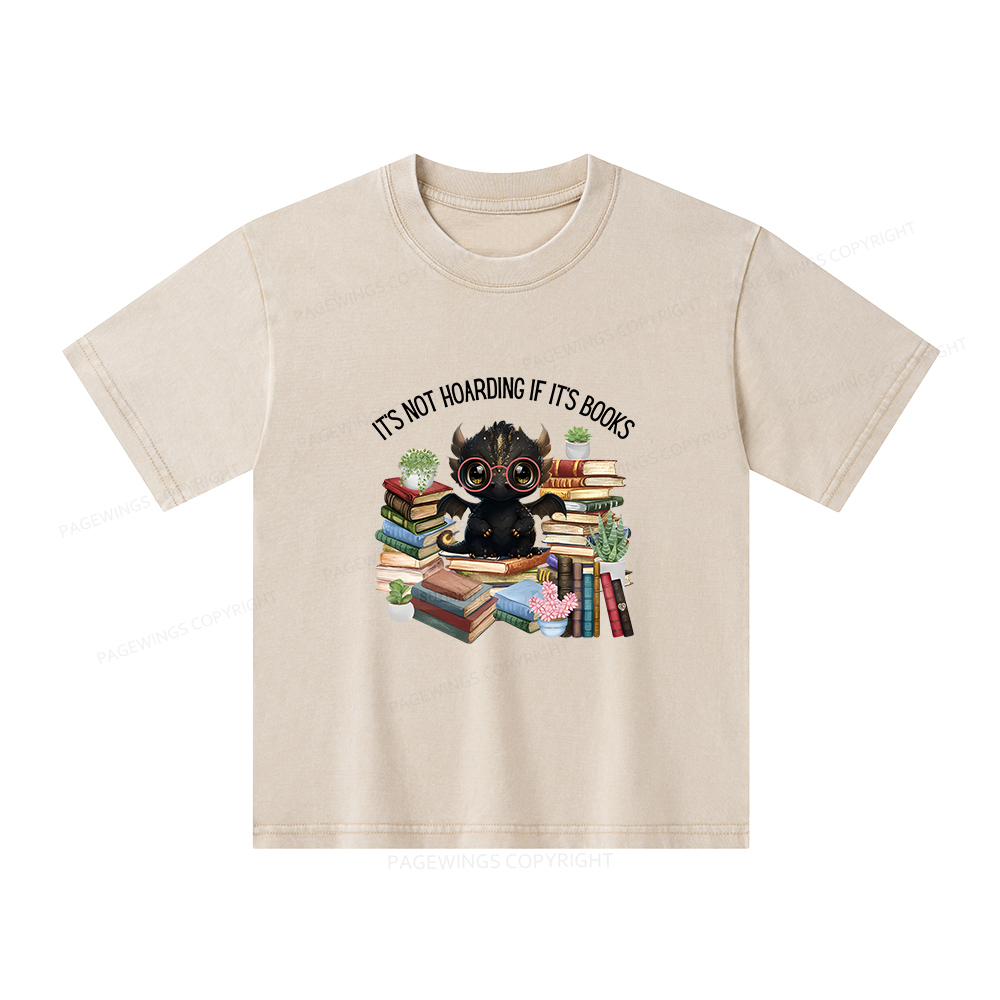 Pagewings Not Hoarding Books Cute Dragon Reading Unisex Kids Washed T-shirt