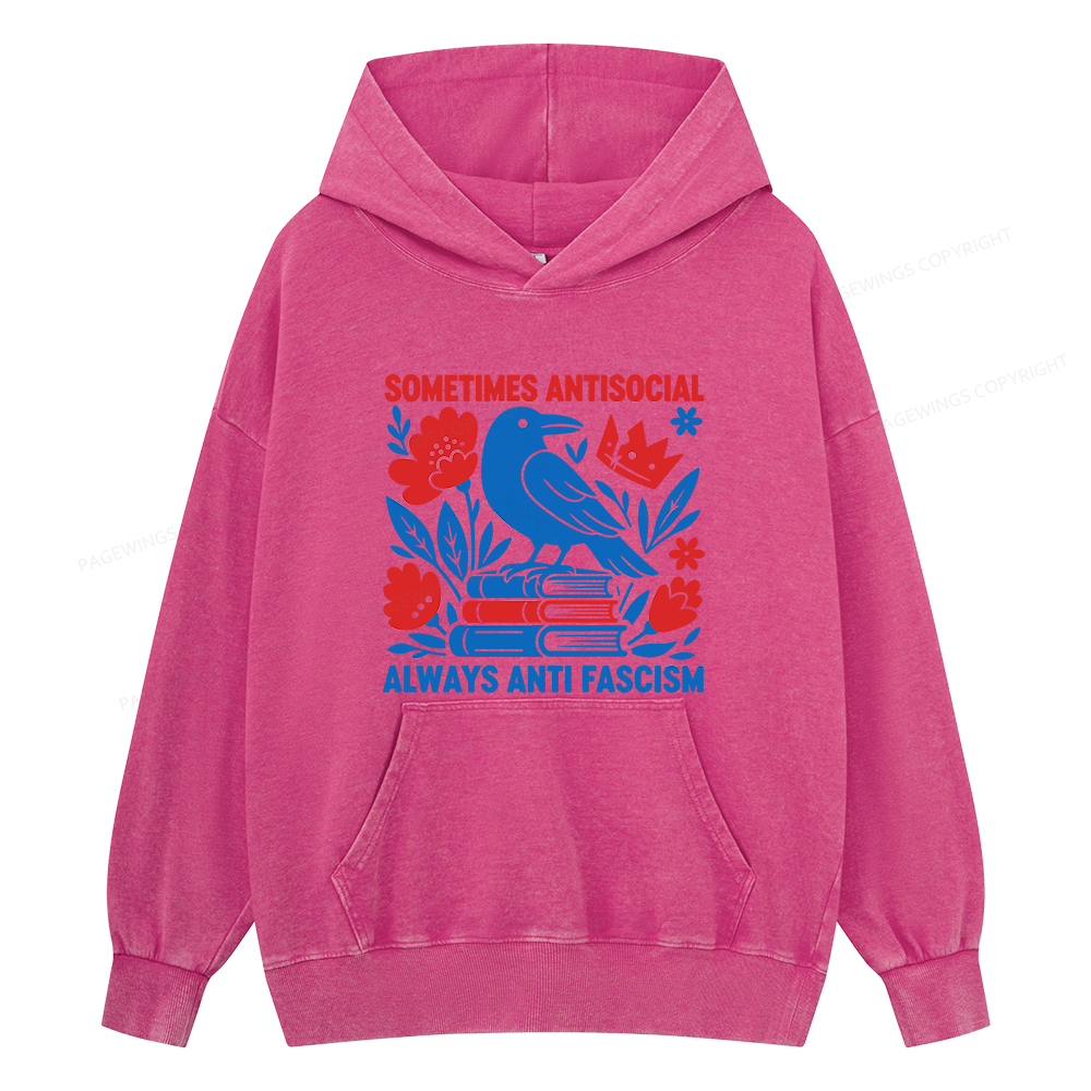 Pagewings Anti Fascism Unisex Washed Hoodie