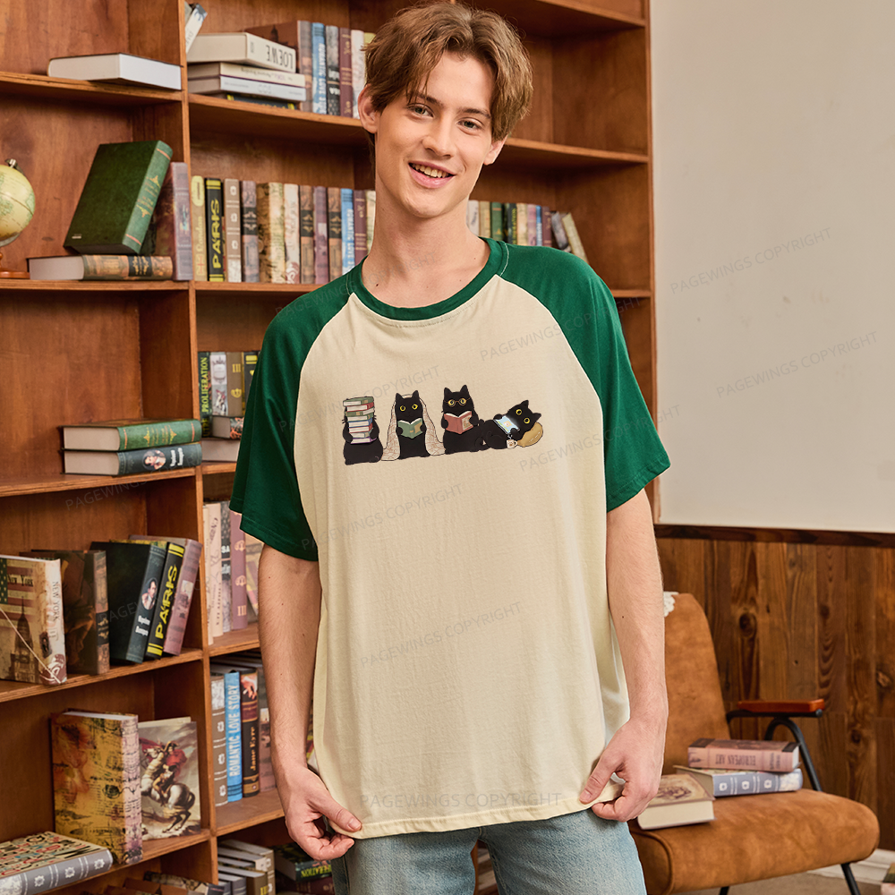 Pagewings Black Cats Reading Raglan T-shirt