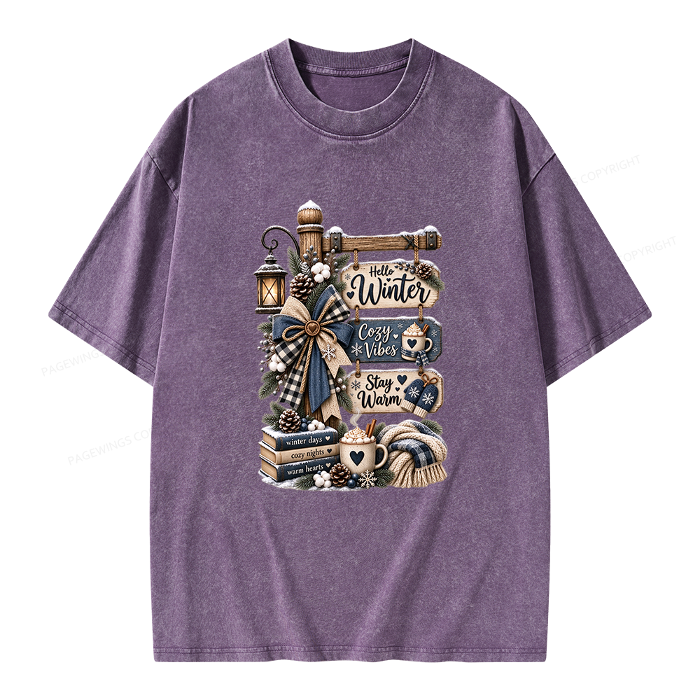 Pagewings Hello Winter Unisex Washed T-shirt