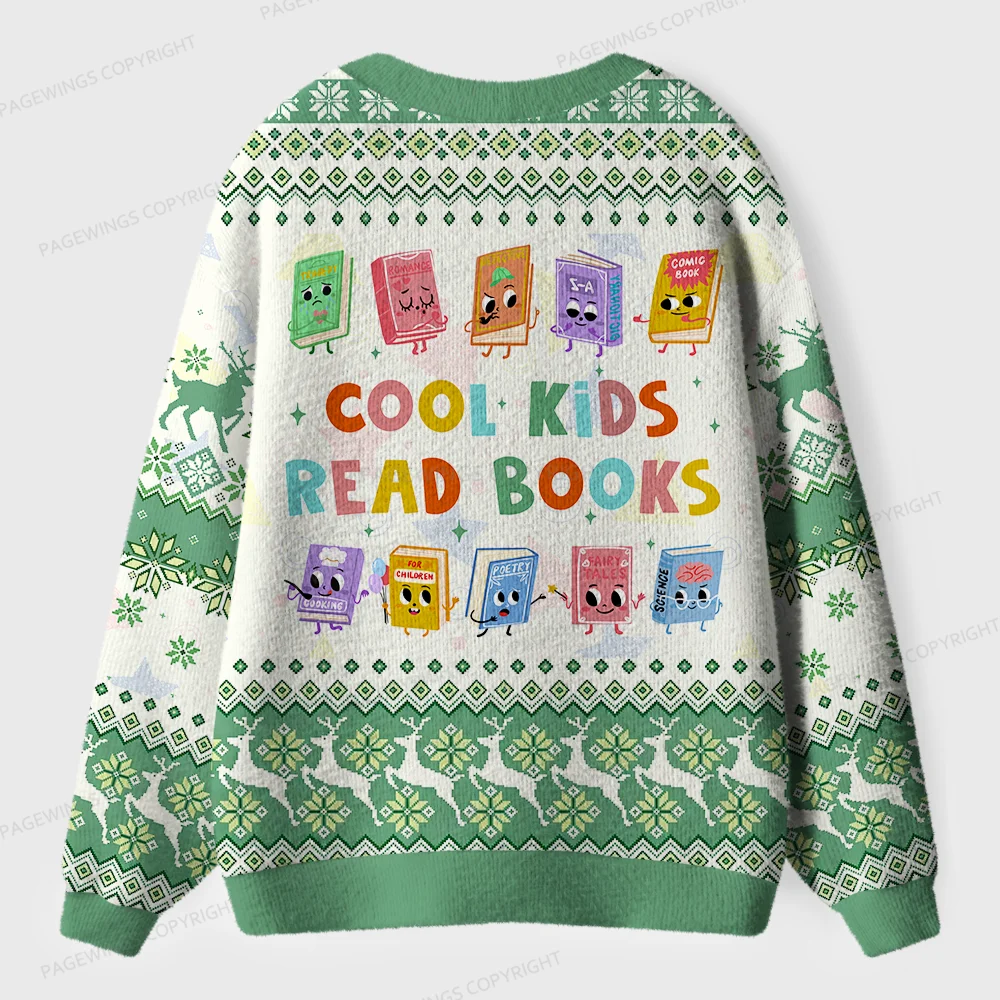 Pagewings Cool Kids Read Books Unisex Ugly Cardigan Sweaters