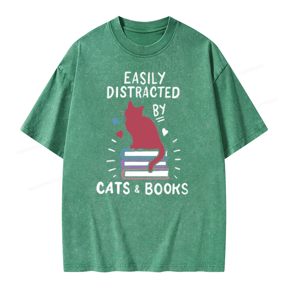 Pagewing Book Fun Cat Book Funny Unisex Washed T-shirt