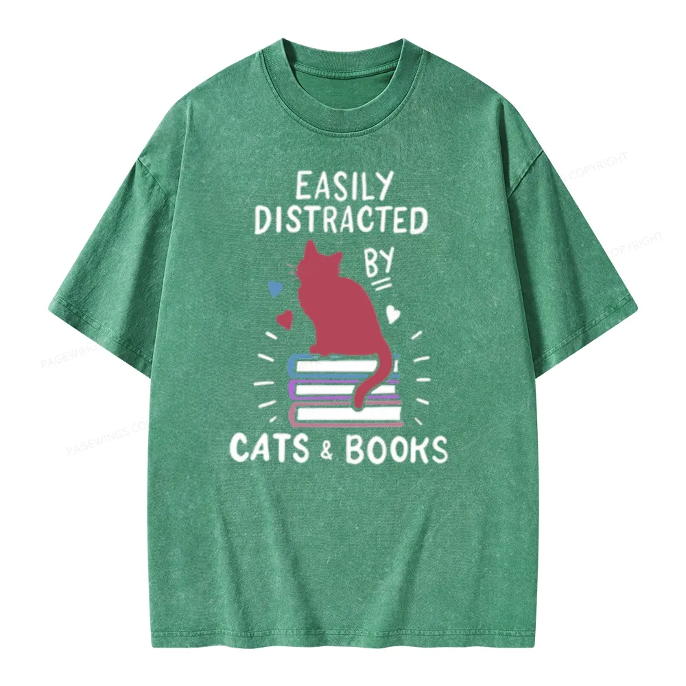 Pagewing Book Fun Cat Book Funny Unisex Washed T-shirt