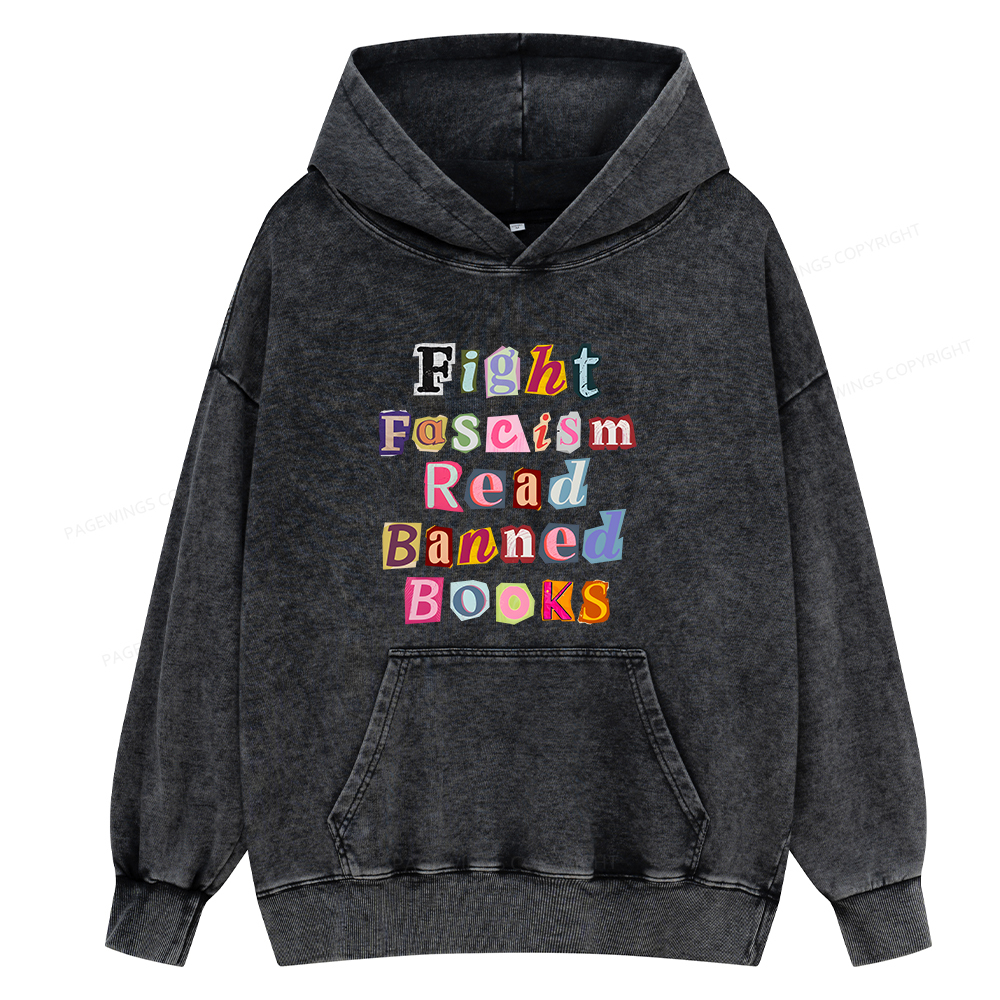 Pagewings Fight Fascism Read Books Unisex Washed Hoodie