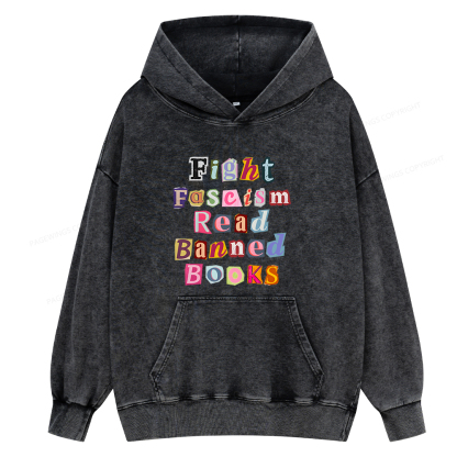 Pagewings Fight Fascism Read Books Unisex Washed Hoodie