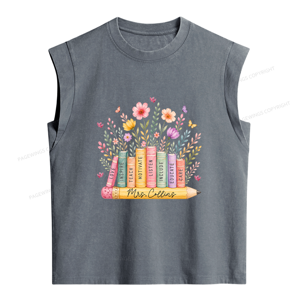 Pagewings Personalized Teacher  Women's Washed Tank Top