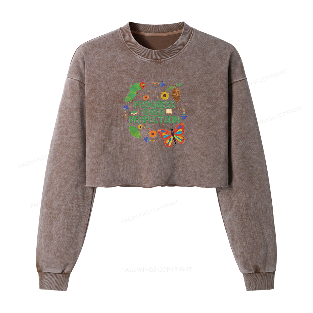 Pagewing Progress Over Perfection Washed Crop Sweatshirt