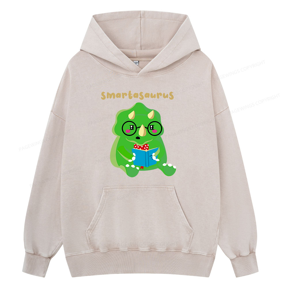Pagewing Smart Dinosaur Is Reading Seriously Unisex Washed Hoodie