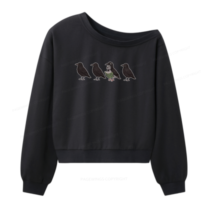 Pagewings Funny Crow Pigeon Women Off Shoulder Sweatshirt