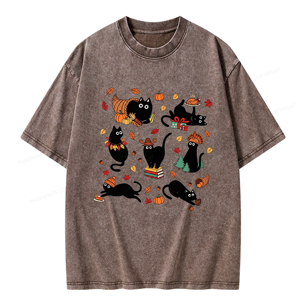 Pagewings Thanksgiving Cat Unisex Washed T-shirt