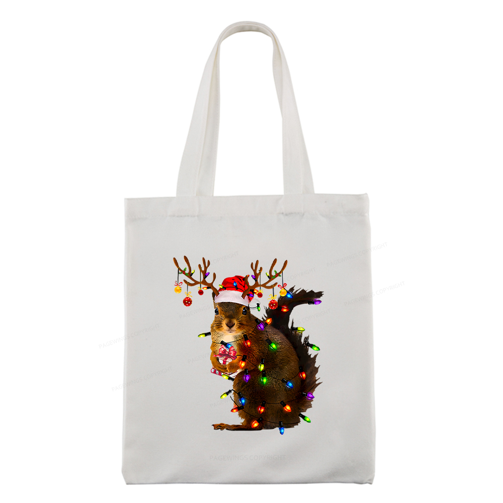 Pagewings Christmas Squirrel Lights Tote Bag