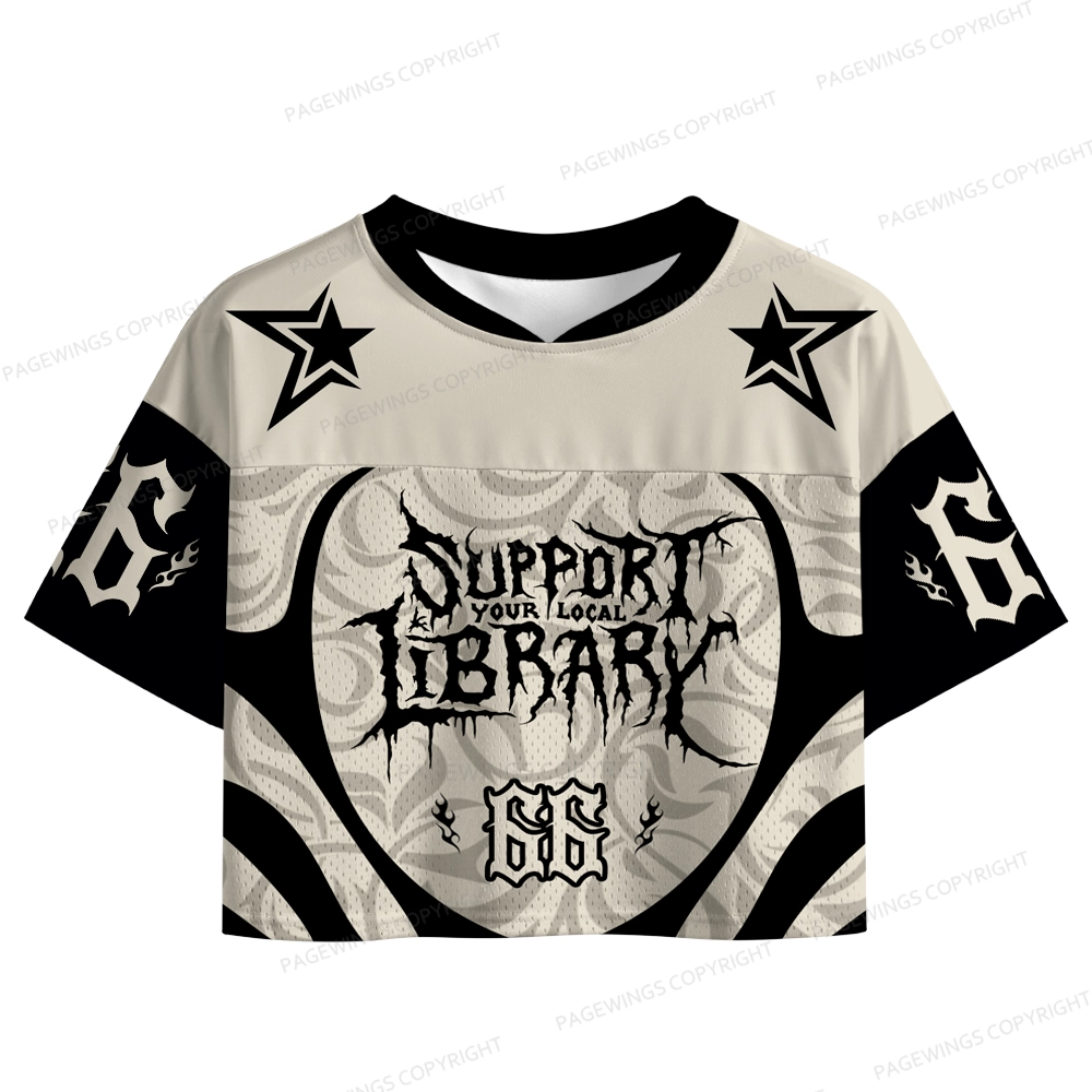 Pagewings Support Your Local Library Women's Crop Mesh Jersey
