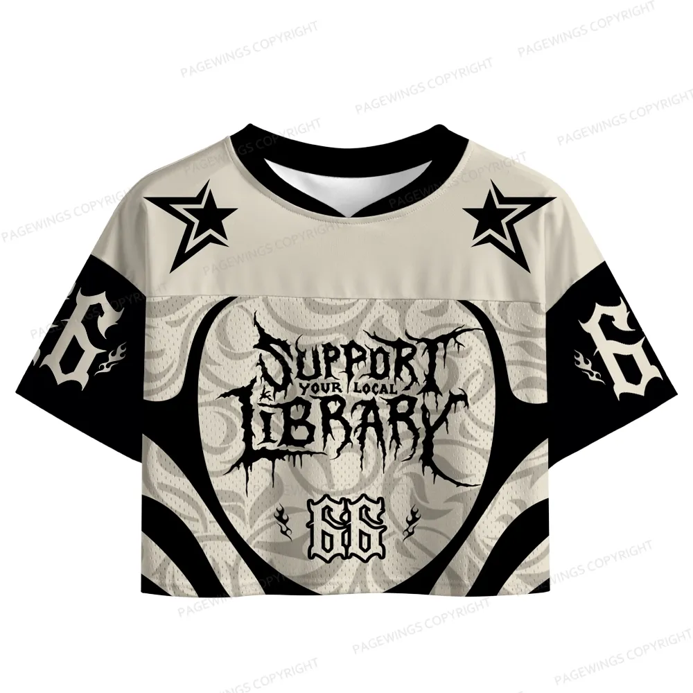 Pagewings Support Your Local Library Women's Crop Mesh Jersey
