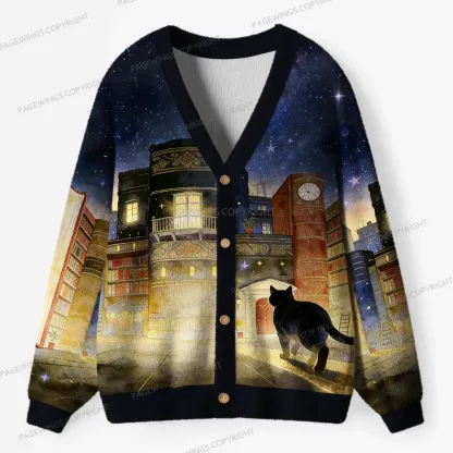 Pagewings Cats Loves Reading Unisex Ugly Cardigan Sweaters