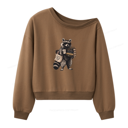 Pagewings Book Lover Raccoon Women Off Shoulder Sweatshirt
